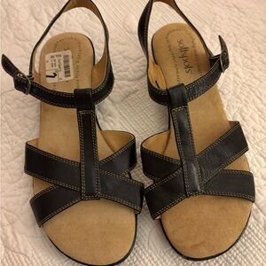 Softspots Brown Leather T-Strap Comfort Sandals